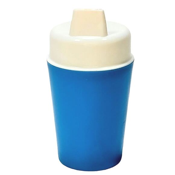 Vintage Child's Blue Plastic Sippy Cup with White Lid Plain 5" Rare Made in USA - Picture 2 of 8